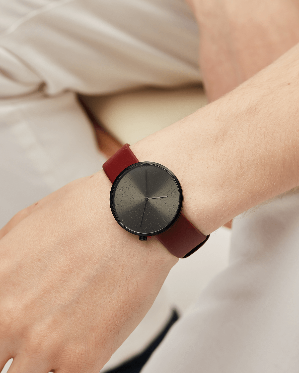 38mm Burgundy Leather Brushed Black Watch