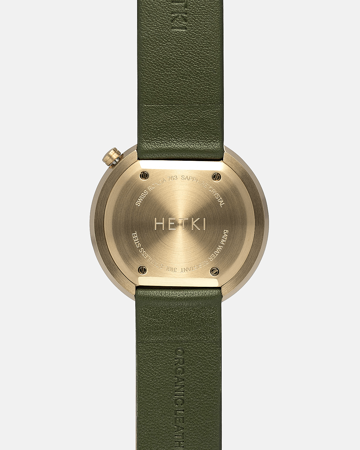 38mm Olive Leather Brushed Gold Watch