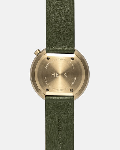 38mm Olive Leather Brushed Gold Watch