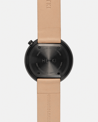 38mm Natural Leather Brushed Black Watch