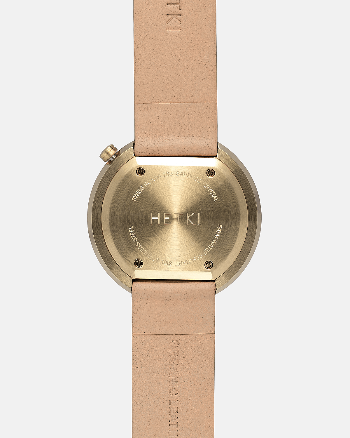 38mm Natural Leather Brushed Gold Watch