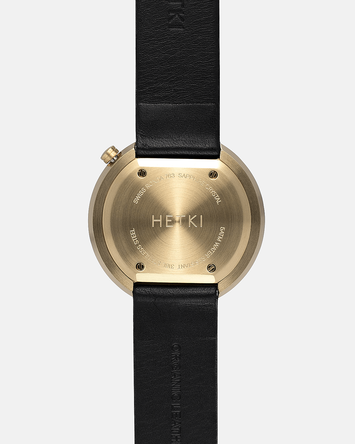 38mm Black Leather Brushed Gold Watch