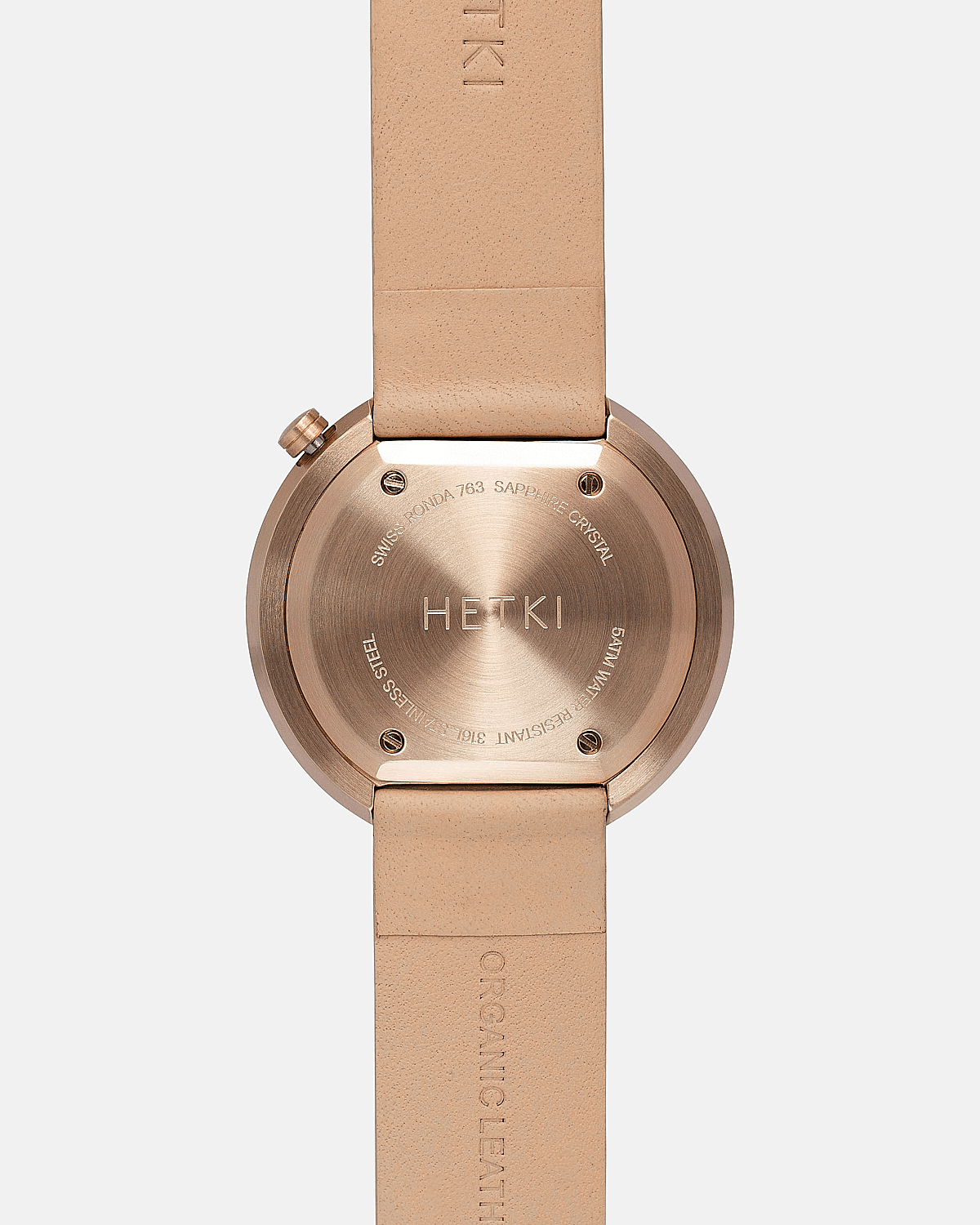 38mm Natural Leather Brushed Rose Gold Watch