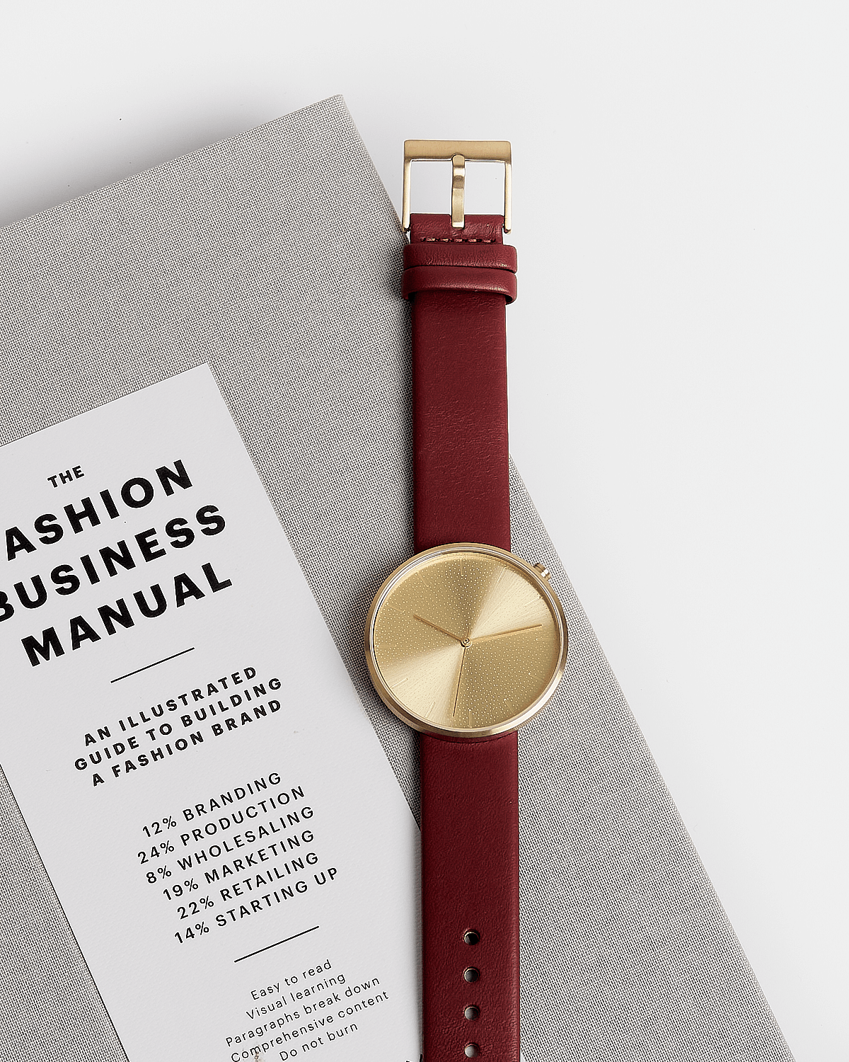 38mm Burgundy Leather Brushed Gold Watch