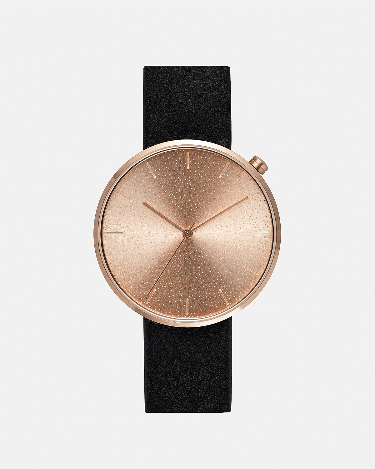 38mm Black Leather Brushed Rose Gold Watch