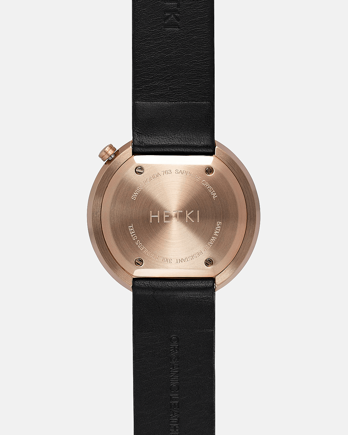 38mm Black Leather Brushed Rose Gold Watch