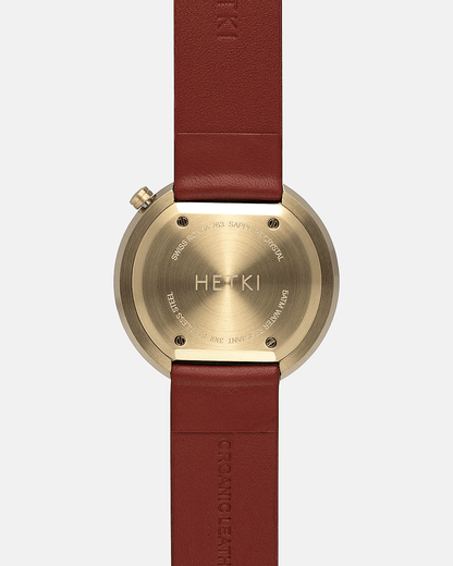 38mm Burgundy Leather Brushed Gold Watch