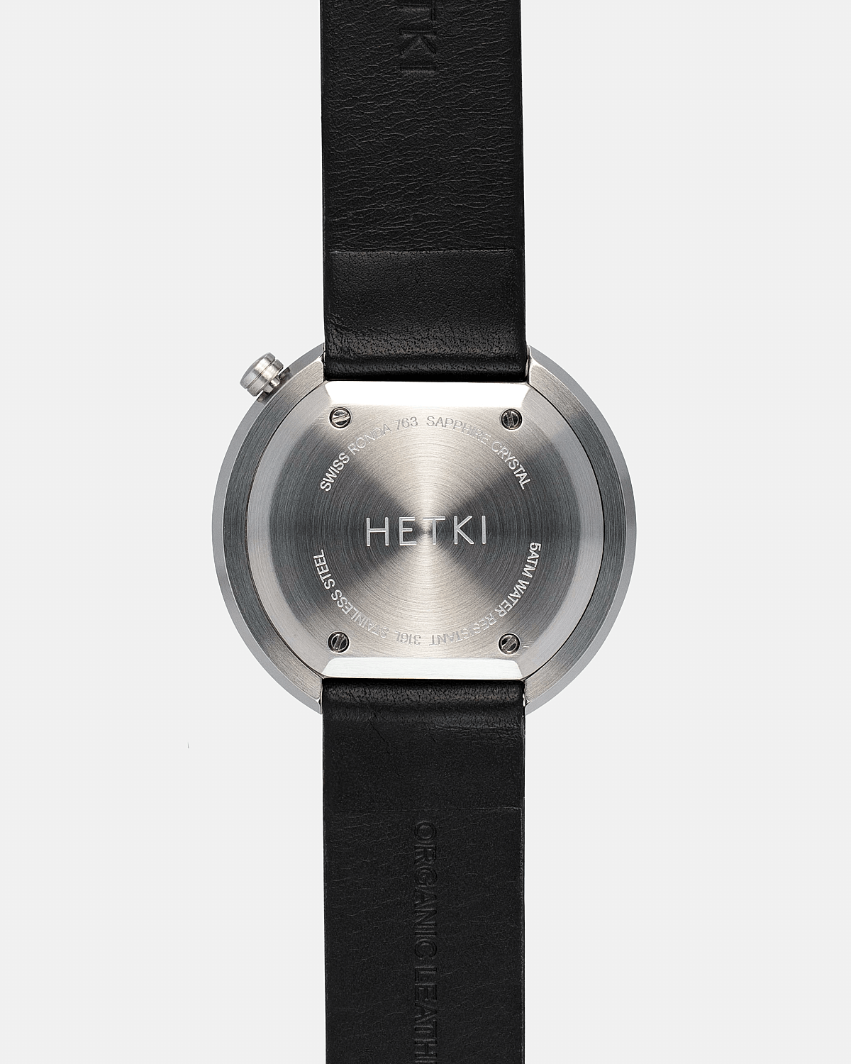 38mm Black Leather Brushed Steel Watch