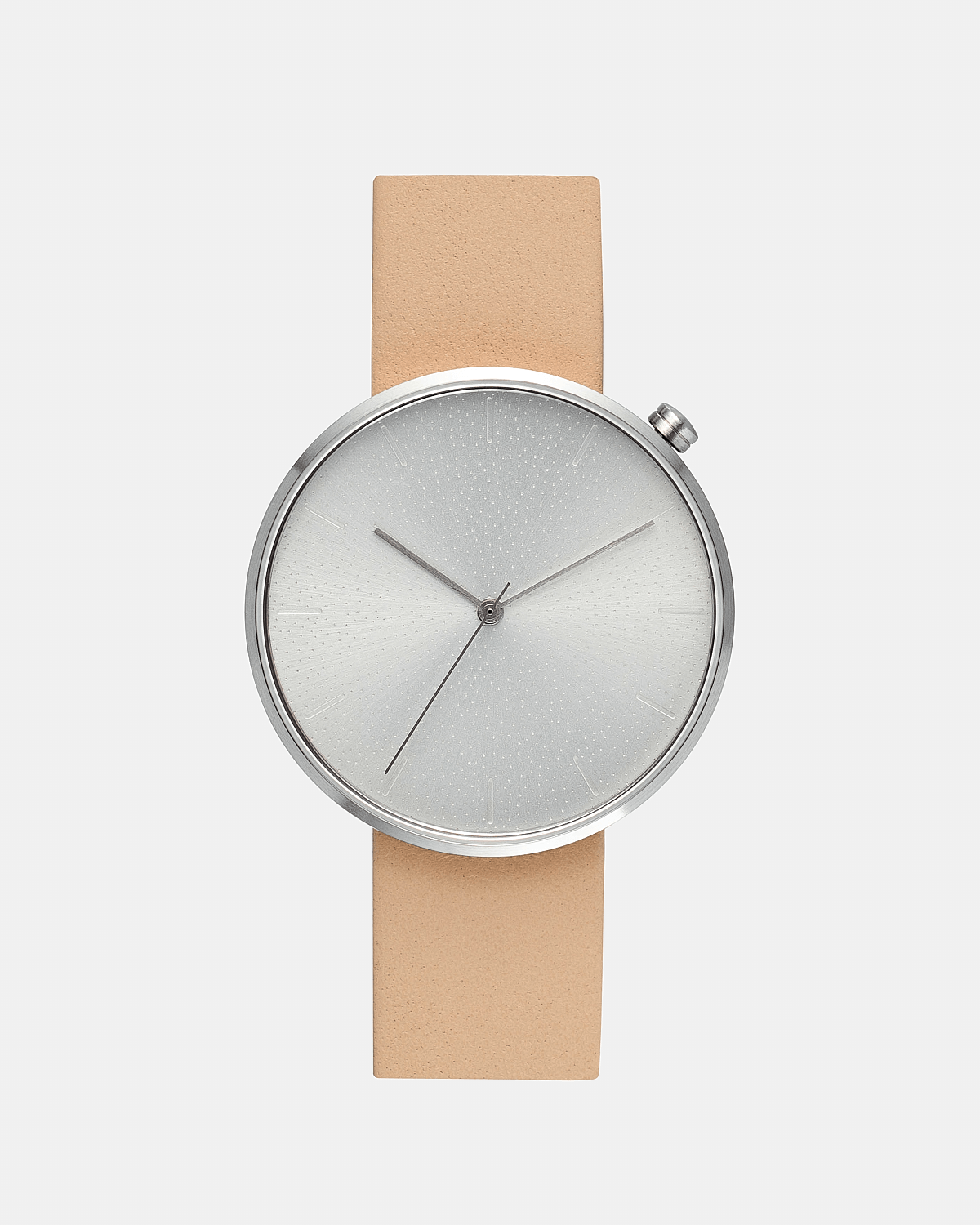 38mm Natural Leather Brushed Steel Watch