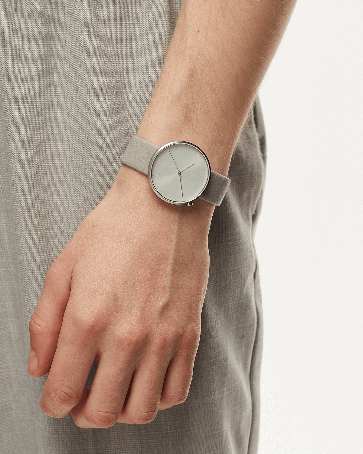 38mm Plaster Leather Brushed Steel Watch