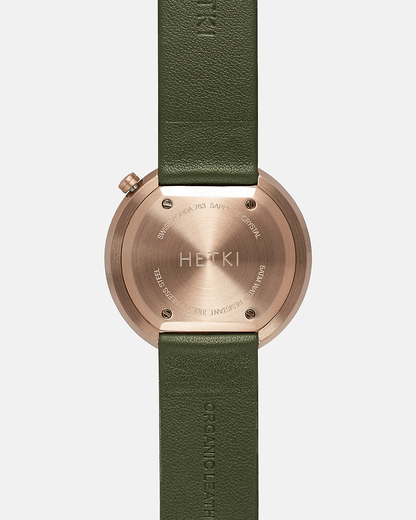 38mm Olive Leather Brushed Rose Gold Watch