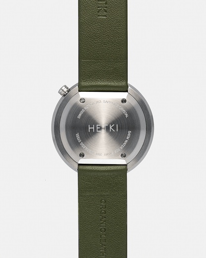 38mm Olive Leather Brushed Steel Watch