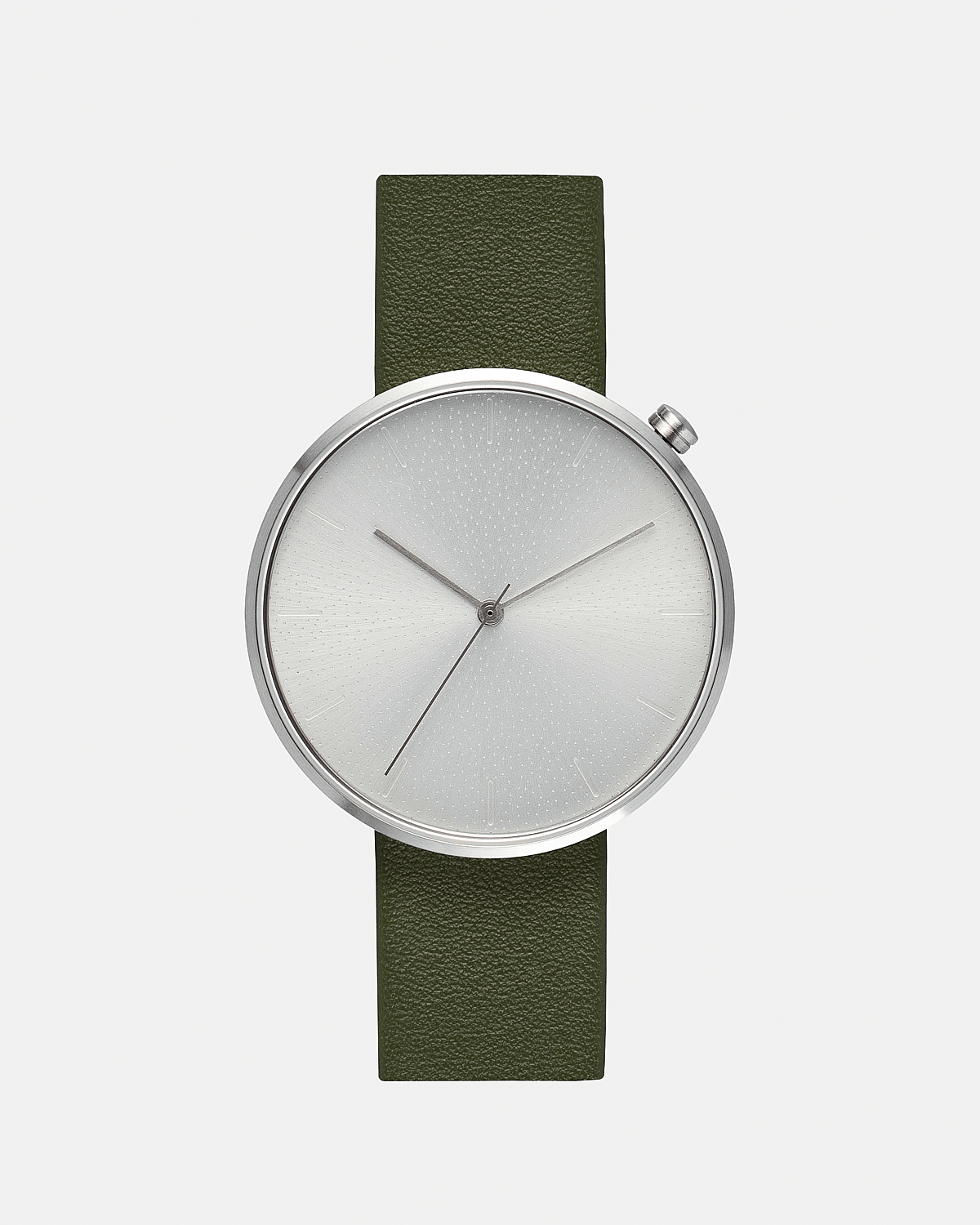 38mm Olive Leather Brushed Steel Watch