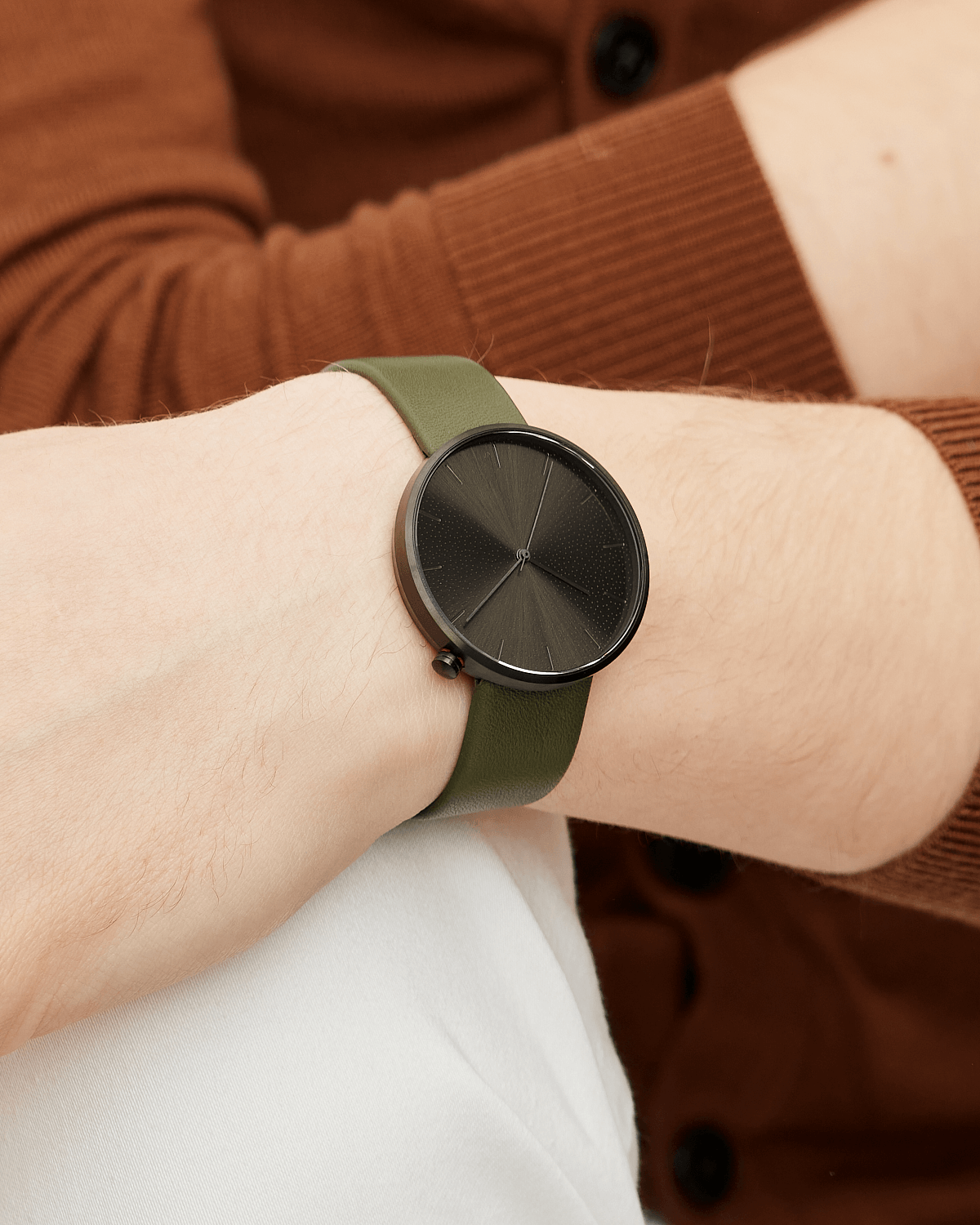 38mm Olive Leather Brushed Black Watch