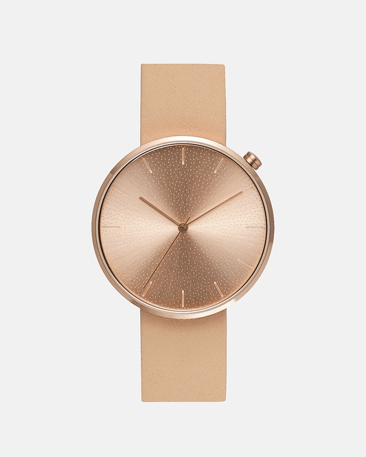 38mm Natural Leather Brushed Rose Gold Watch