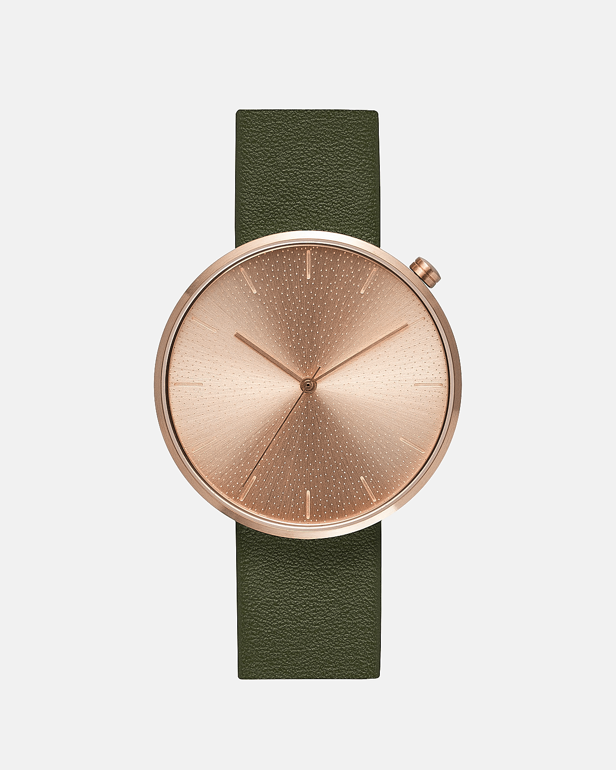 38mm Olive Leather Brushed Rose Gold Watch