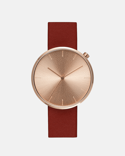 38mm Burgundy Leather Brushed Rose Gold Watch