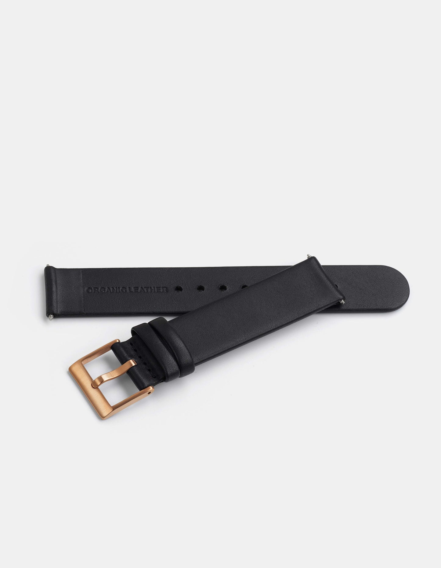 Black Full-Grain Organic Leather Straps/Rose Gold Buckle