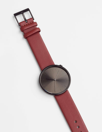 Burgundy Full-Grain Organic Leather Straps/Black Buckle