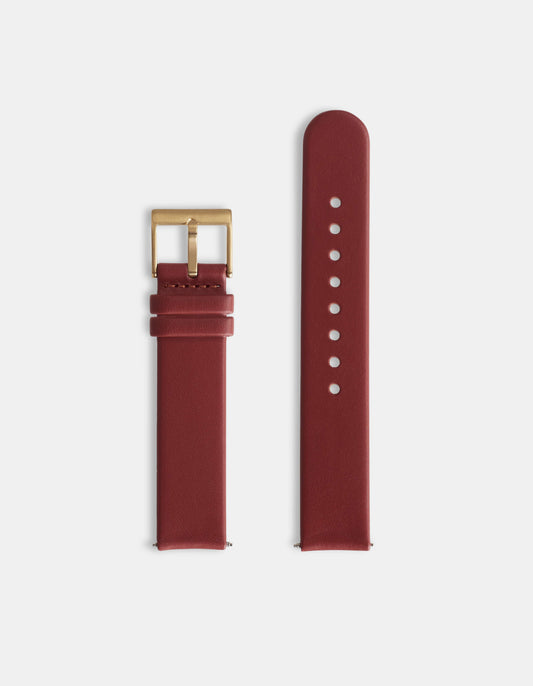 Burgundy Full-Grain Organic Leather Straps/Gold Buckle