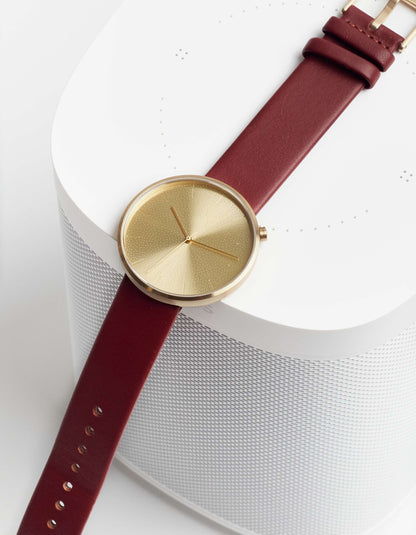 Burgundy Full-Grain Organic Leather Straps/Gold Buckle