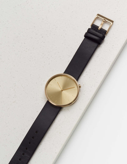 Black Full-Grain Organic Leather Straps/Gold Buckle