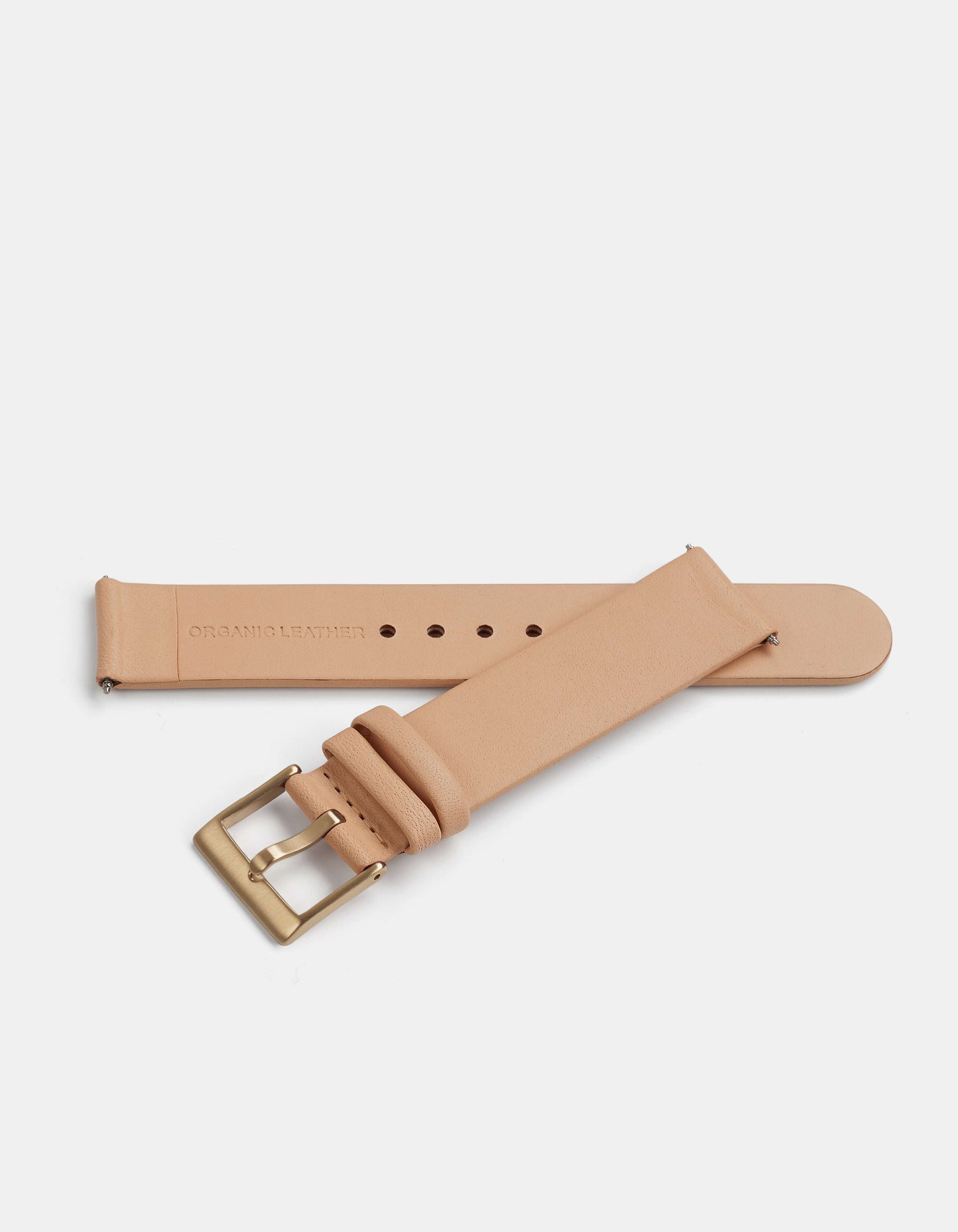 Natural Full-Grain Organic Leather Straps/Gold Buckle