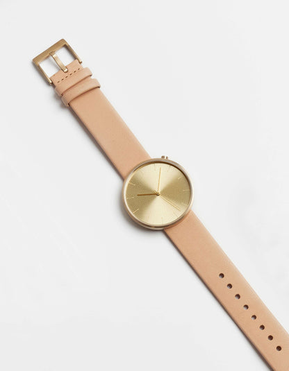 Natural Full-Grain Organic Leather Straps/Gold Buckle