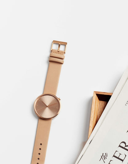 Natural Full-Grain Organic Leather Straps/Rose Gold Buckle