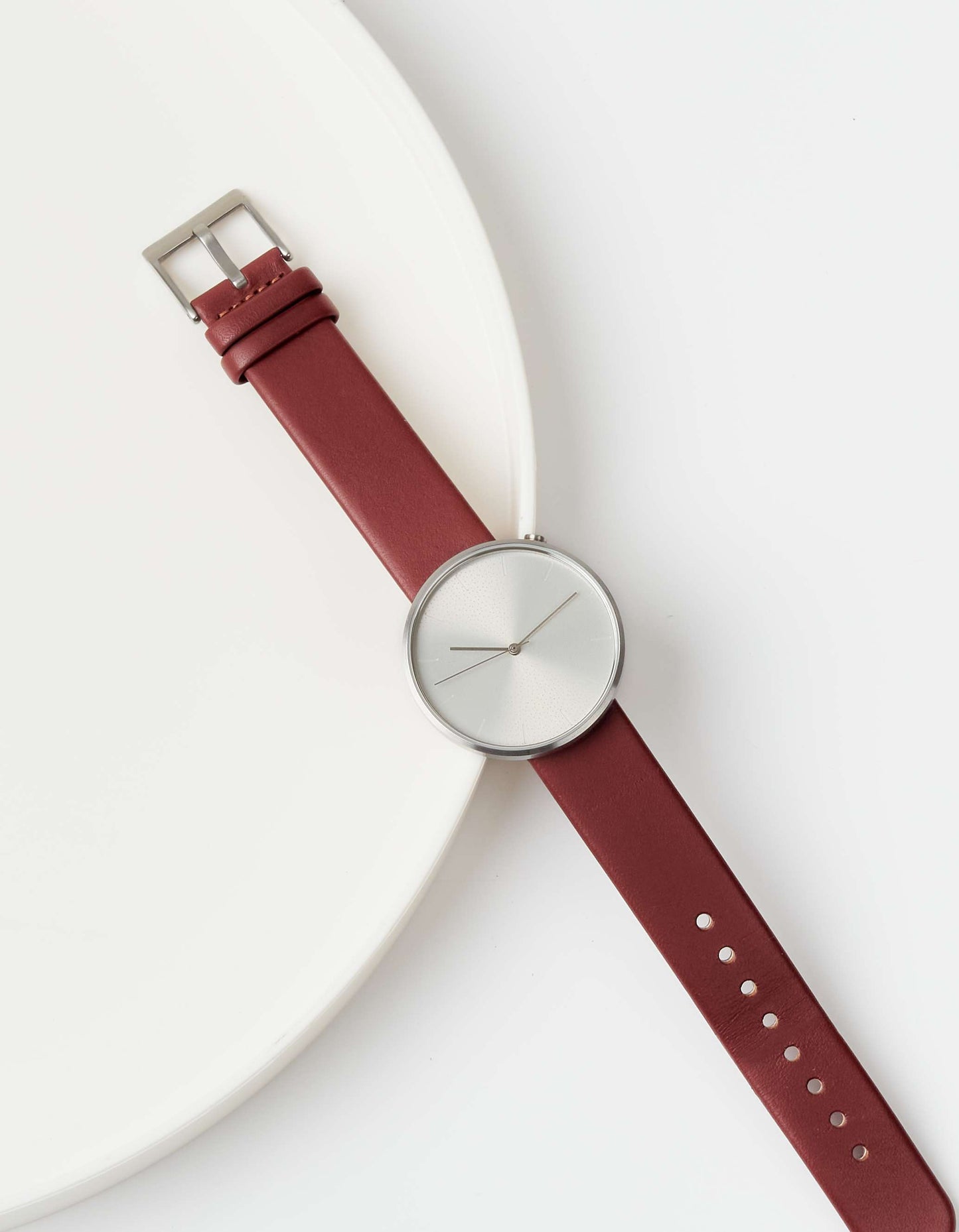 Burgundy Full-Grain Organic Leather Straps/Steel Buckle