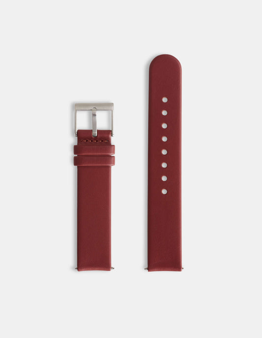 Burgundy Full-Grain Organic Leather Straps/Steel Buckle