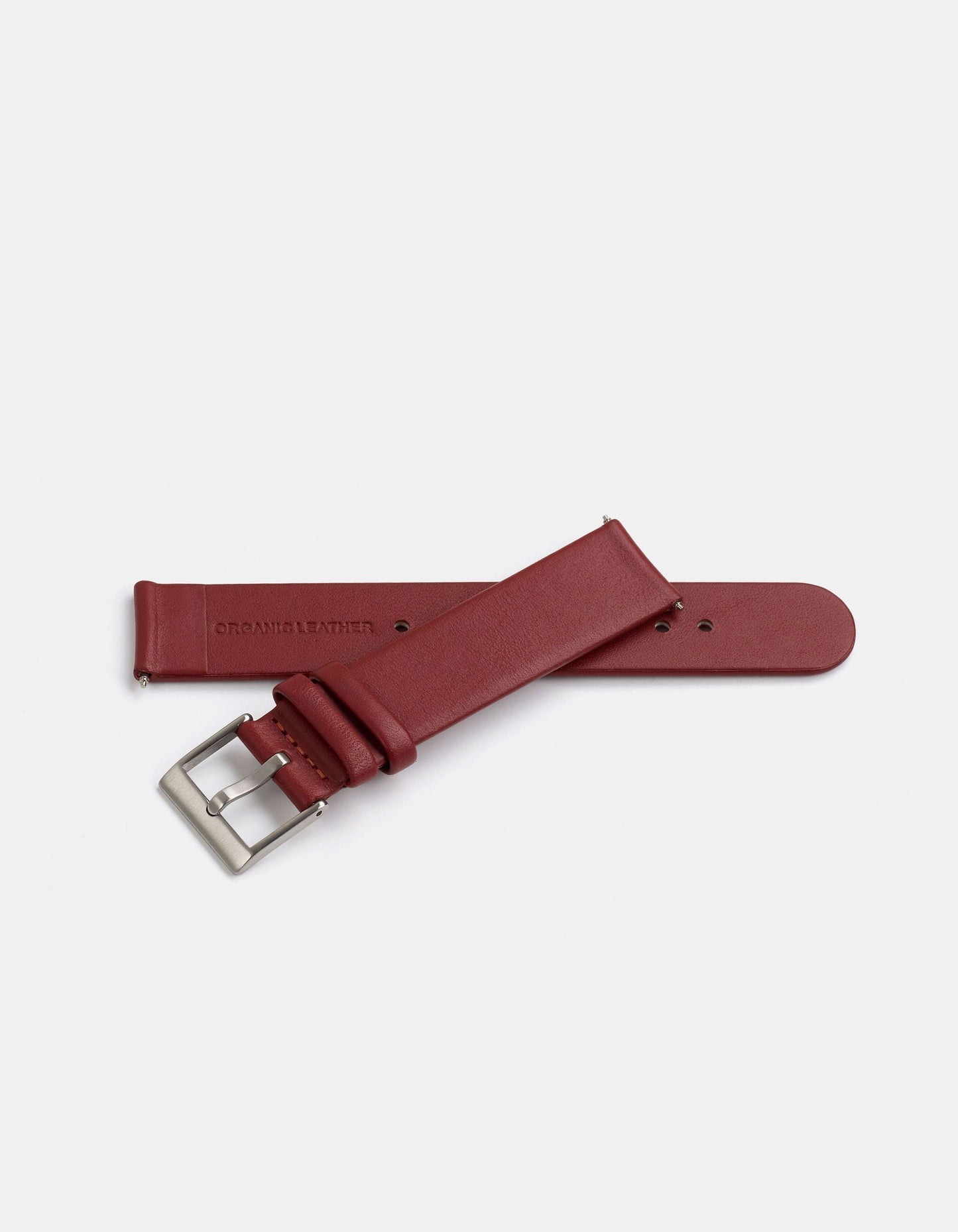 Burgundy Full-Grain Organic Leather Straps/Steel Buckle