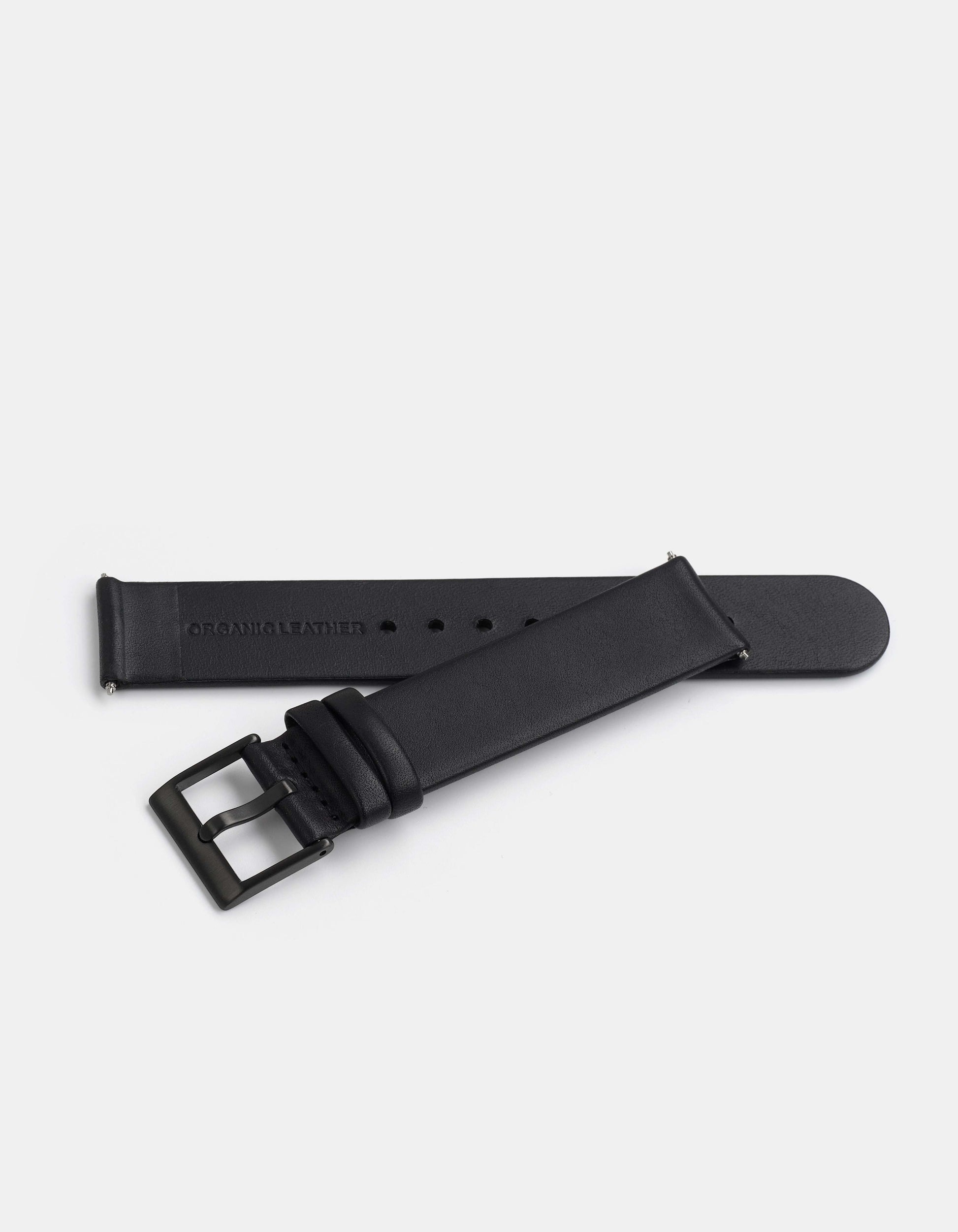 Black Full-Grain Organic Leather Straps/Black Buckle