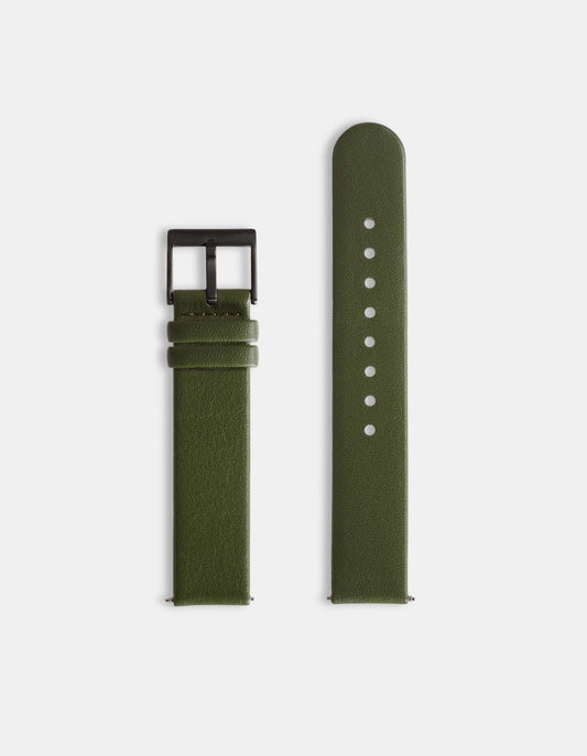 Olive Full-Grain Organic Leather Straps/Black Buckle