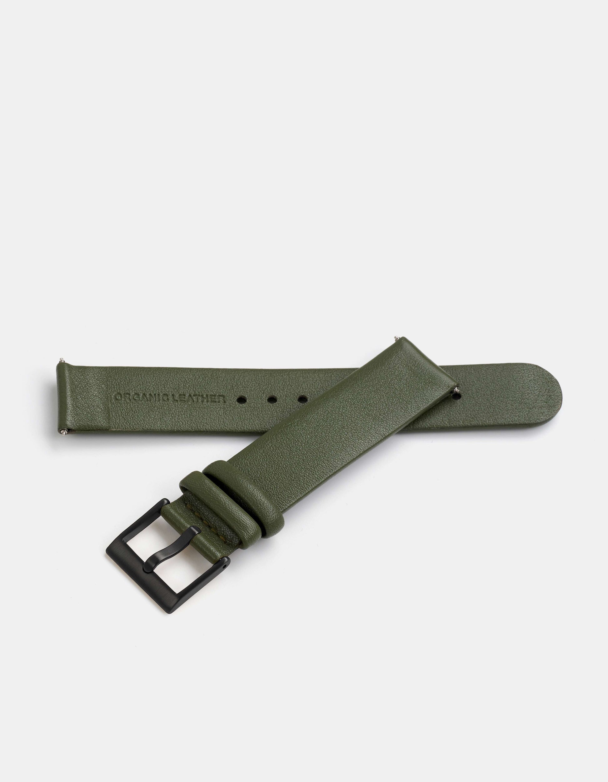 Olive Full-Grain Organic Leather Straps/Black Buckle