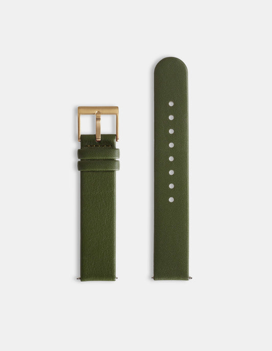 Olive Full-Grain Organic Leather Straps/Gold Buckle