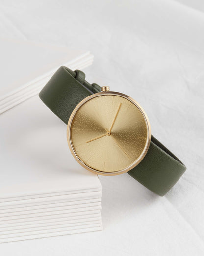 Olive Full-Grain Organic Leather Straps/Gold Buckle