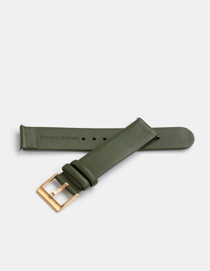 Olive Full-Grain Organic Leather Straps/Gold Buckle