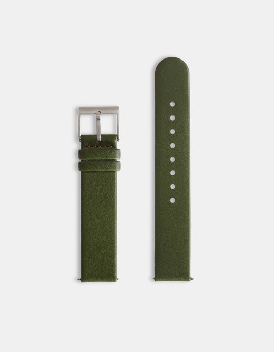 Olive Full-Grain Organic Leather Straps/Steel Buckle