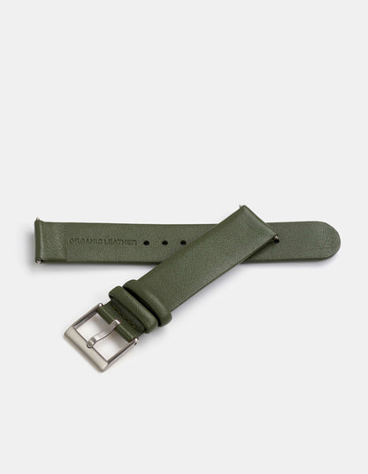 Olive Full-Grain Organic Leather Straps/Steel Buckle