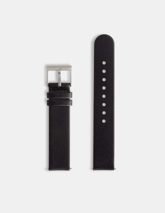 Black Full-Grain Organic Leather Straps/Steel Buckle