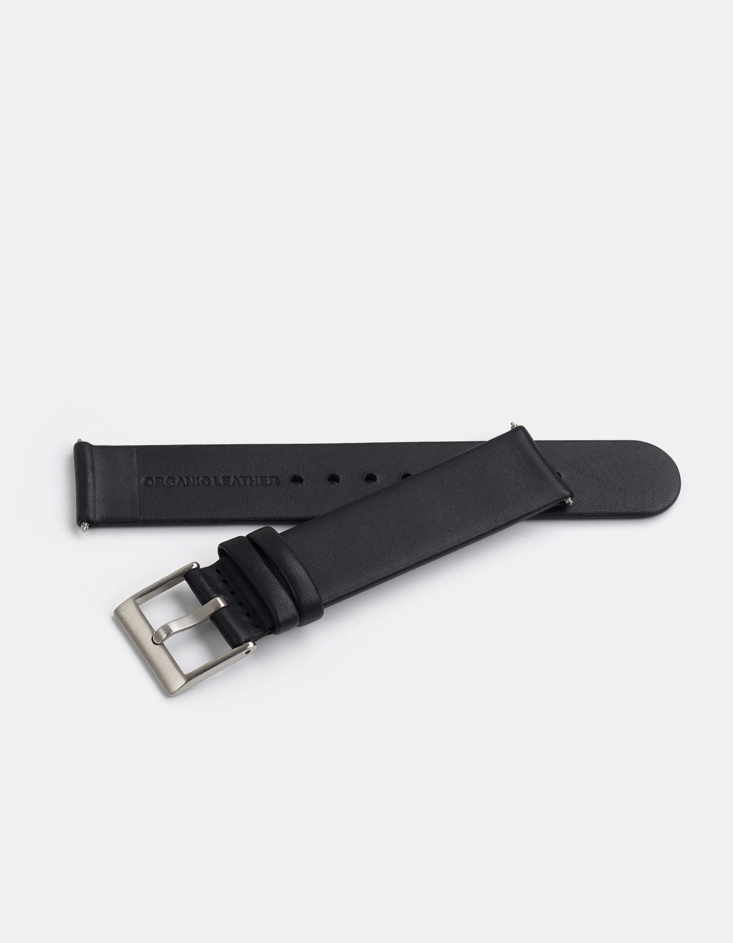 Black Full-Grain Organic Leather Straps/Steel Buckle